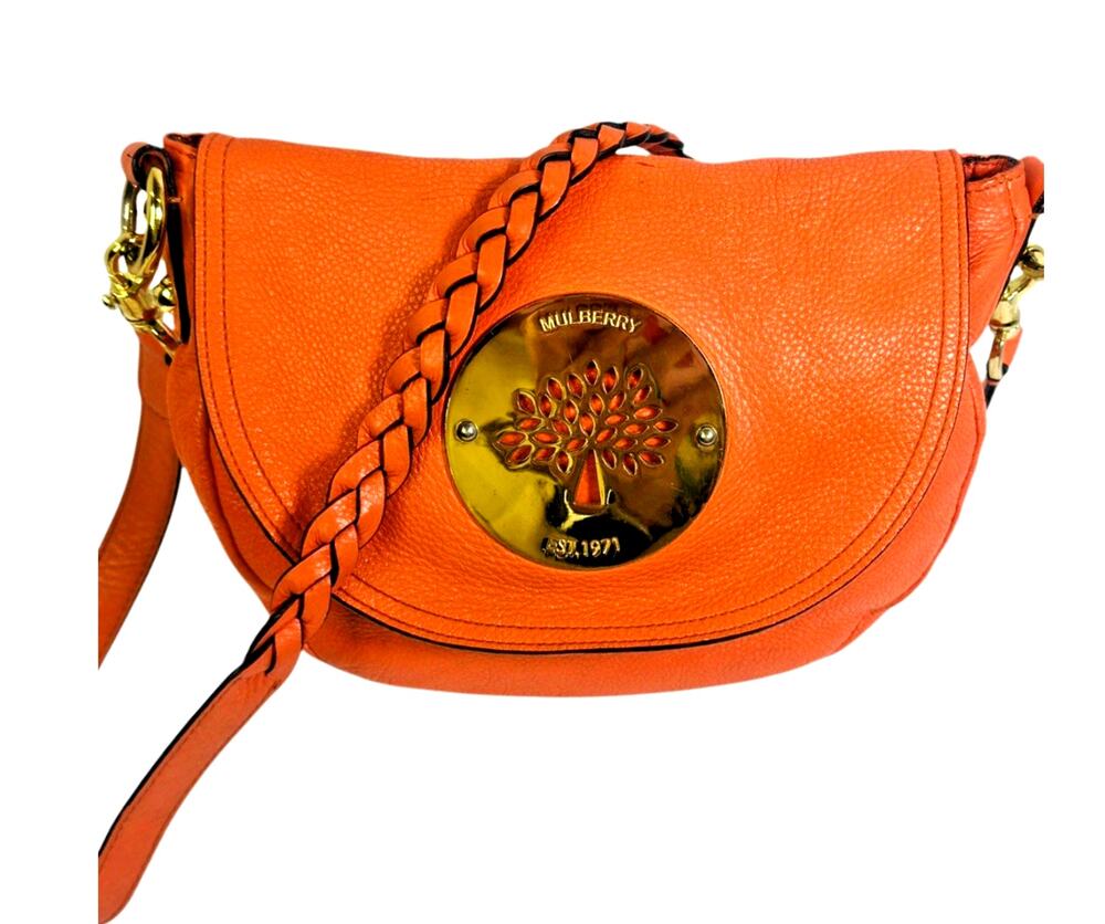 Mulberry Lily Orange Pebbled Leather Crossbody Bag with gold tone hardware